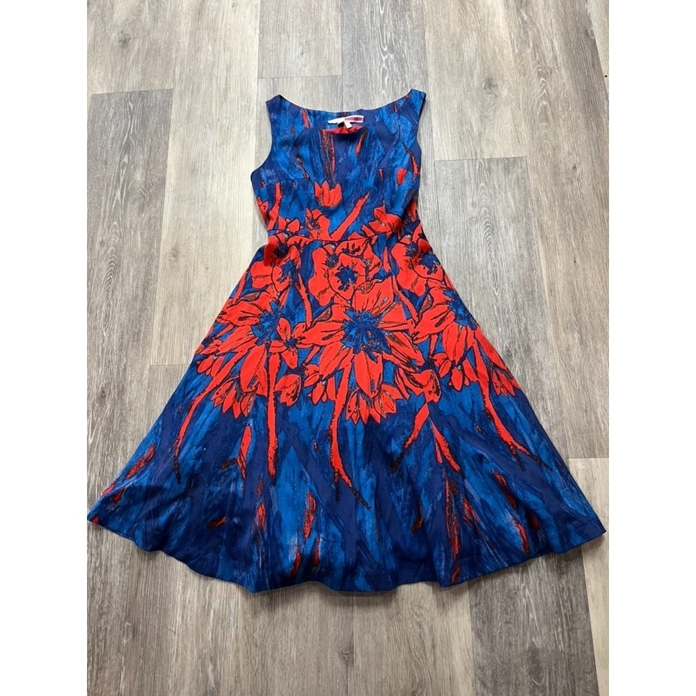 Anthropologie Tracy Reese Cocktail Dress Sundress Red Blue Flowers Sz Petite